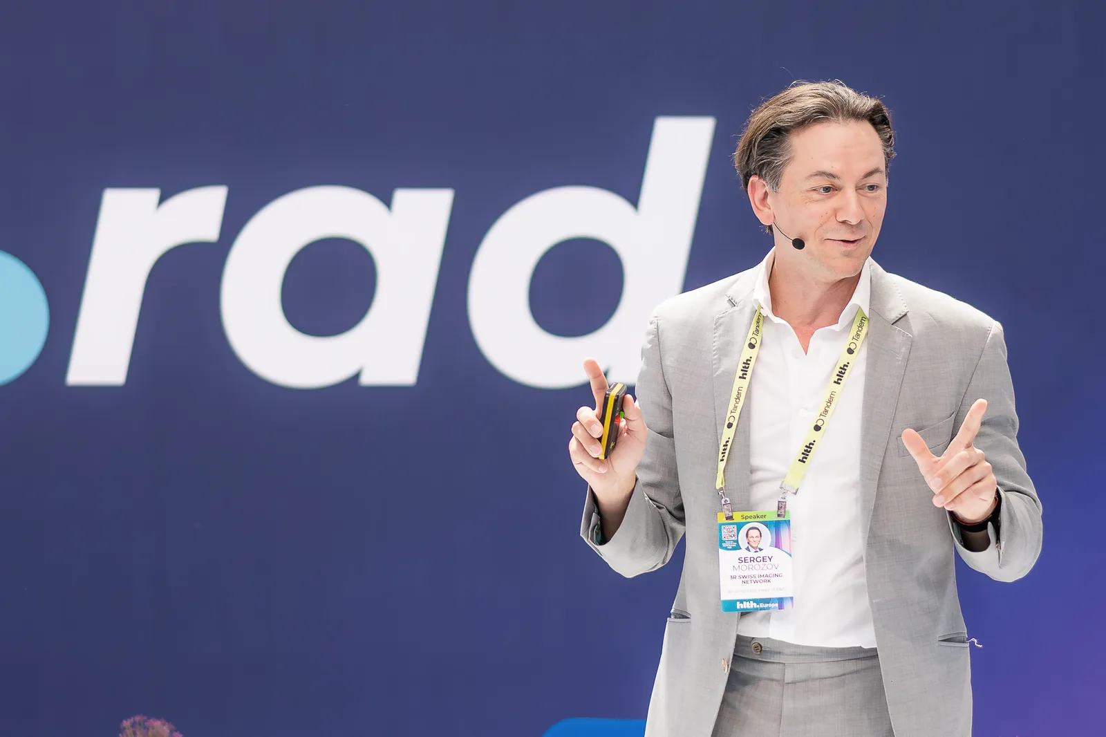 Sergey Morozov presenting on radiology AI at HLTH